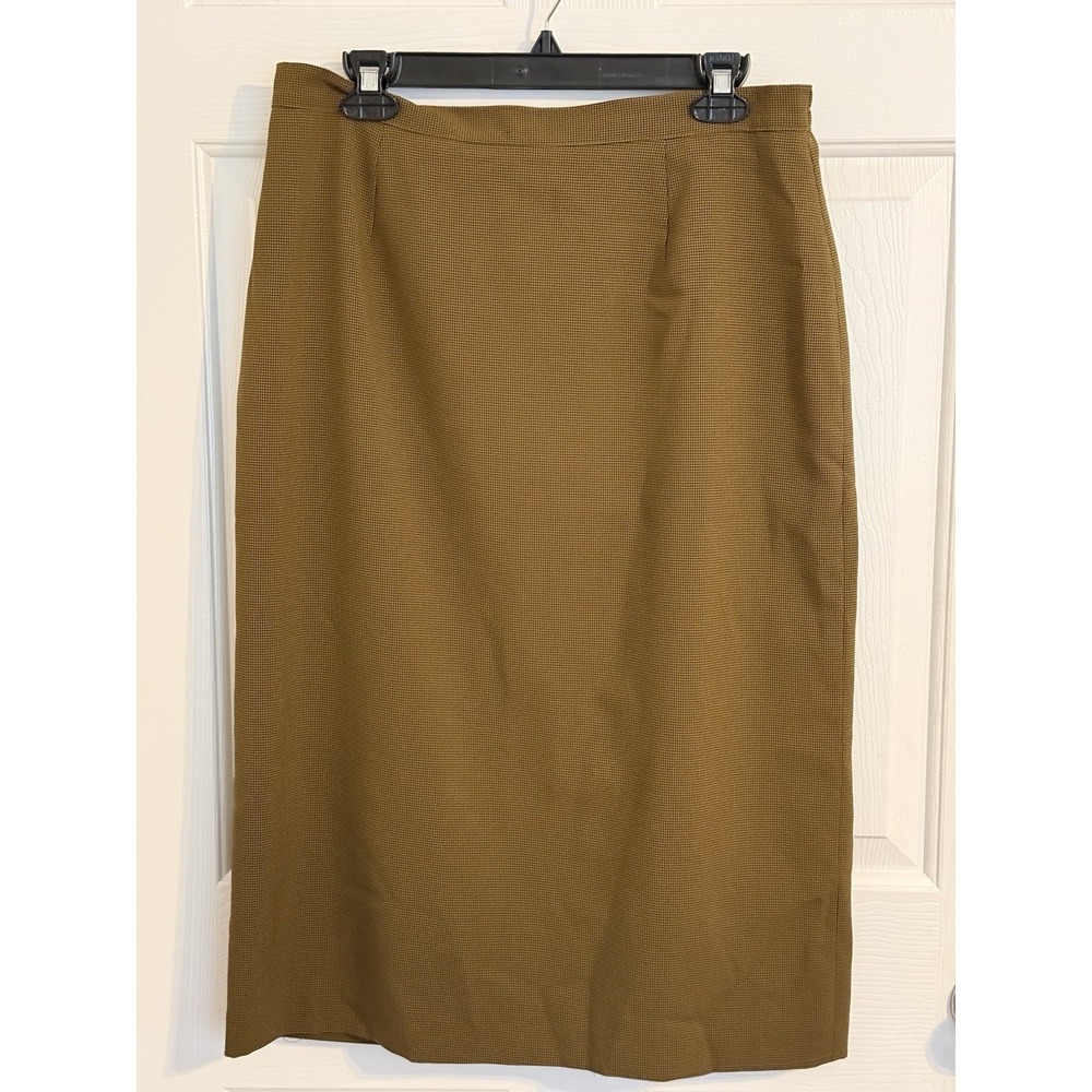 Vtg Sag Harbor Preppy Fall Pencil Midi Skirt 14 Brown Houndstooth Lined Slit Zip